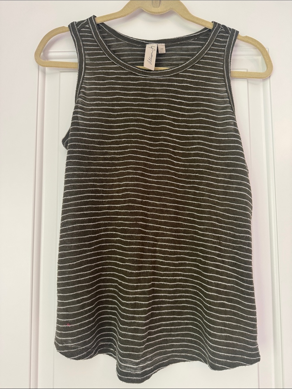 Allison Joy Striped Knit Tank - Army Green with white stripes